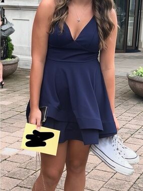 Windsor Navy V-Neck Layered Mini Dress